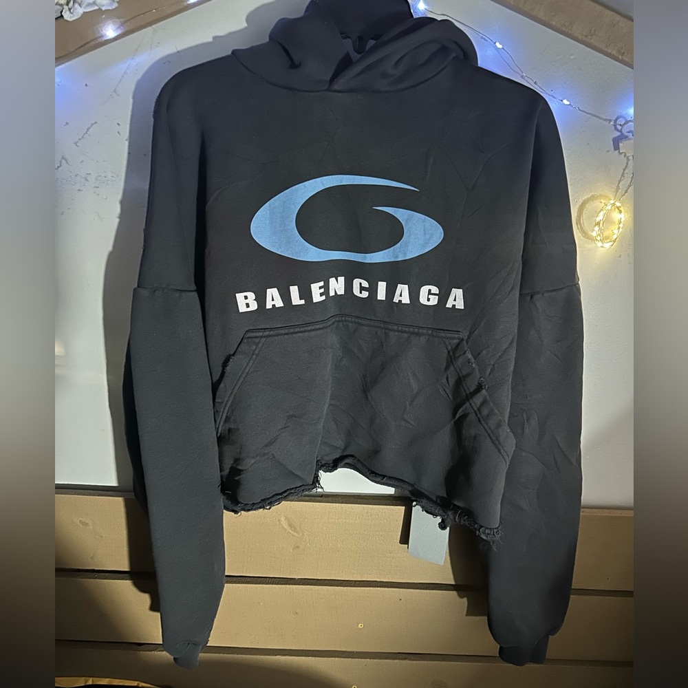 Balenciaga black loop sports icon cropped hoodie size 2